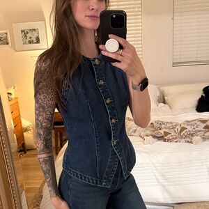 Dark Blue Denim Button-Front Women's Jeans Top